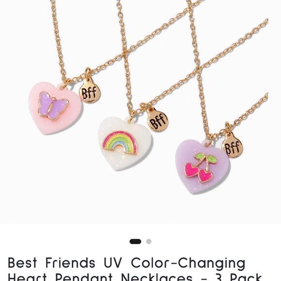 Claire's Best Friends BFF Heart Pendant Necklace Set Pink, White, Purple, 3 Pack - Picture 3 of 9